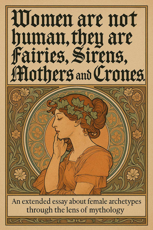 Book cover: Women are not human, they are Fairies, Sirens, Mothers and Crones